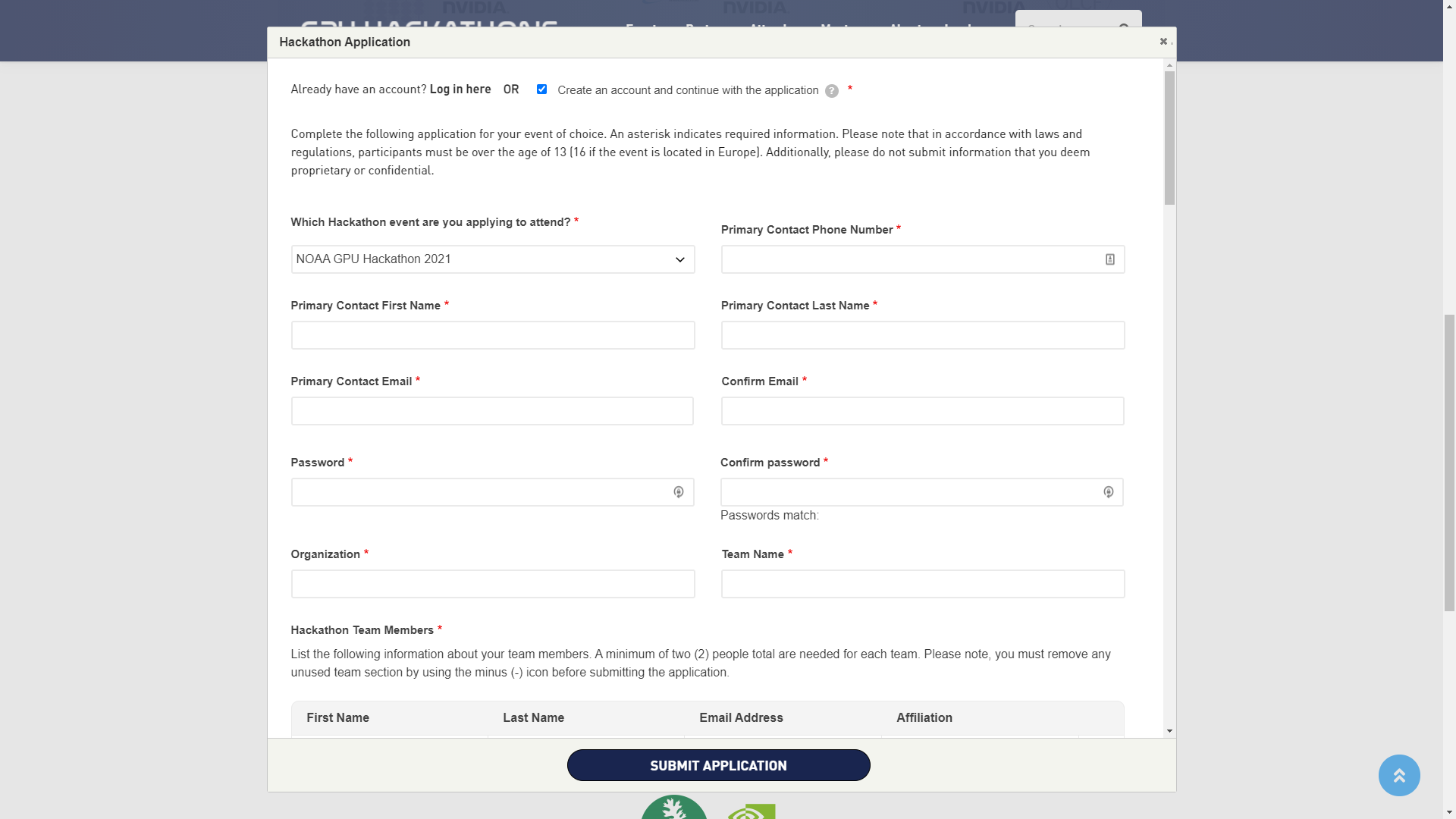 Nvidia/OpenACC GPU Hackathons Popup Application Form