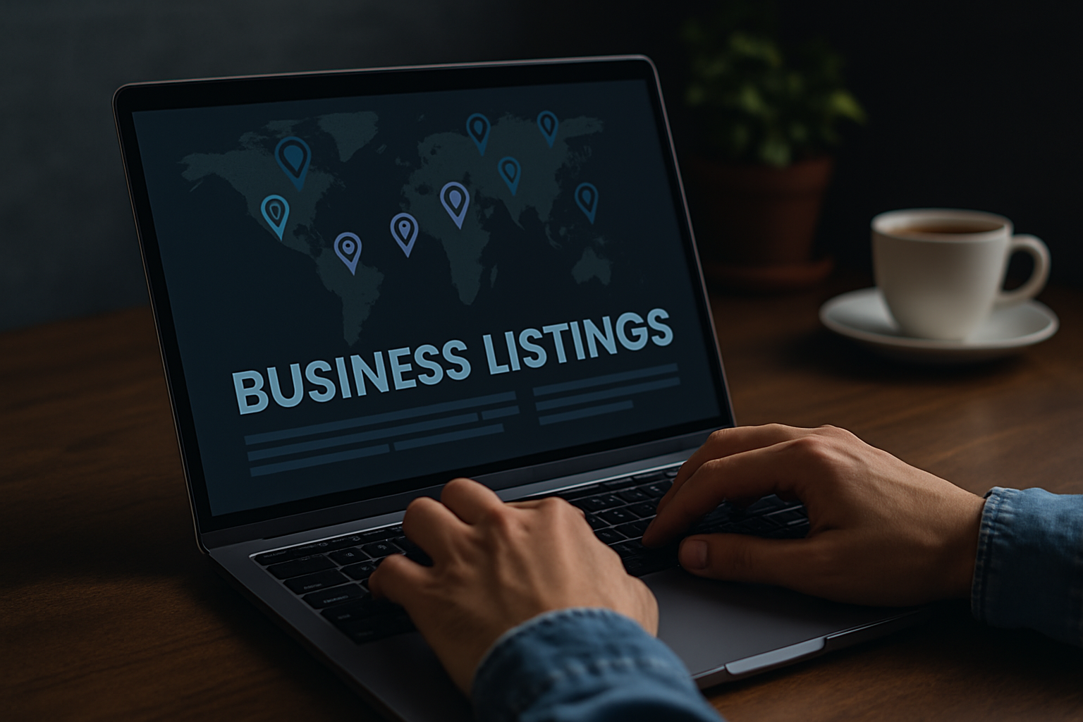 A small business owner updating their store information on a computer, symbolizing AI-powered citation and listing management across multiple online directories.