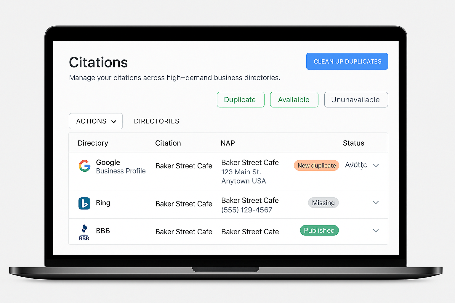 AI-powered interface highlighting location pins and optimized local search listings.